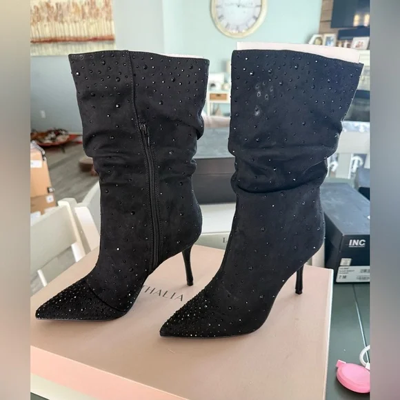 New Thalia Sodi Raquell Tall Black Suede feel sparkle boots size 10.5 - Picture 4 of 7